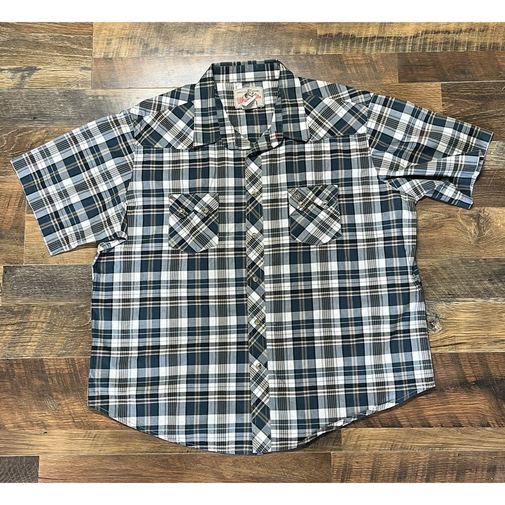 Wrangler Vintage Pearl Snap Button Mens Short Sleeve Shirt Western Plaid Xl